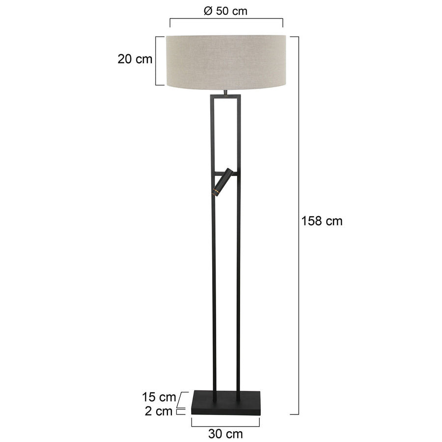 Vloerlamp stang 4726zw met grijs linnen kap en leeslicht