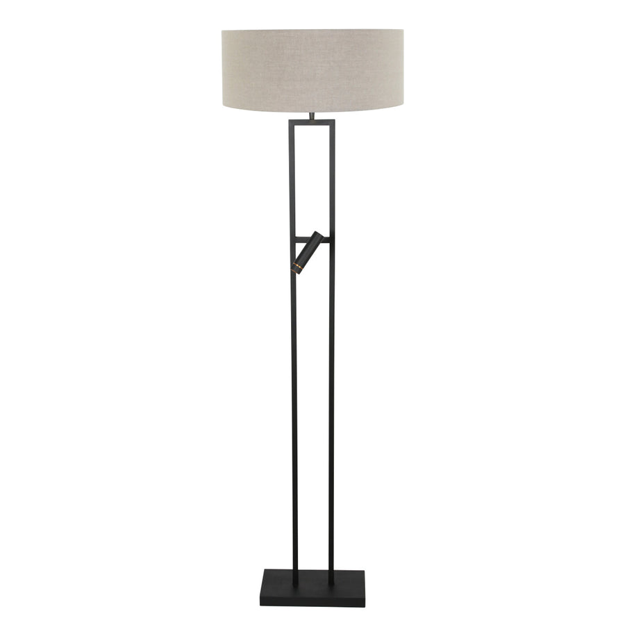 Vloerlamp stang 4726zw met grijs linnen kap en leeslicht