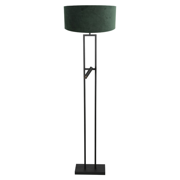 Vloerlamp stang 4727zw met groene velours kap en leeslicht