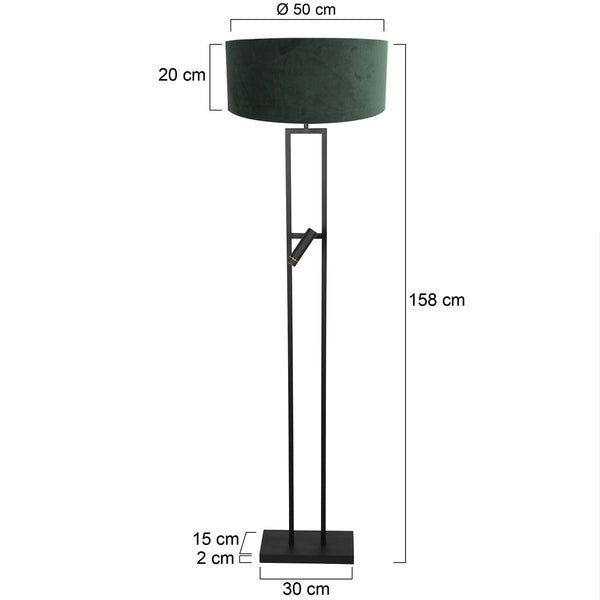 Vloerlamp stang 4727zw met groene velours kap en leeslicht