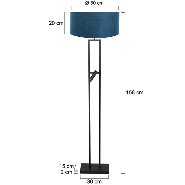 Vloerlamp stang 4728zw met blauwe velours kap en leeslicht