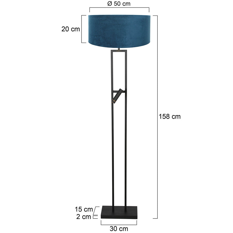 Vloerlamp stang 4728zw met blauwe velours kap en leeslicht