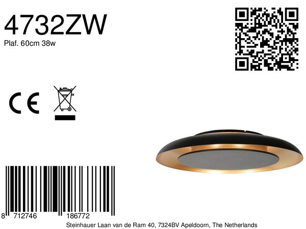 Golden veil 4732zw luxe plafondlamp met zwarte finish en gouden gloed