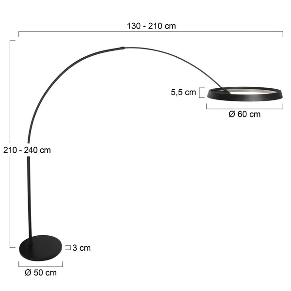 Booglamp ringlux 4742zw, zwarte booglamp met grote ledring