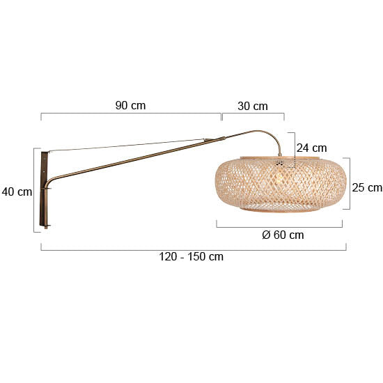 Wandlamp maze natural 4744br bronzen met bamboe kap ø60 cm