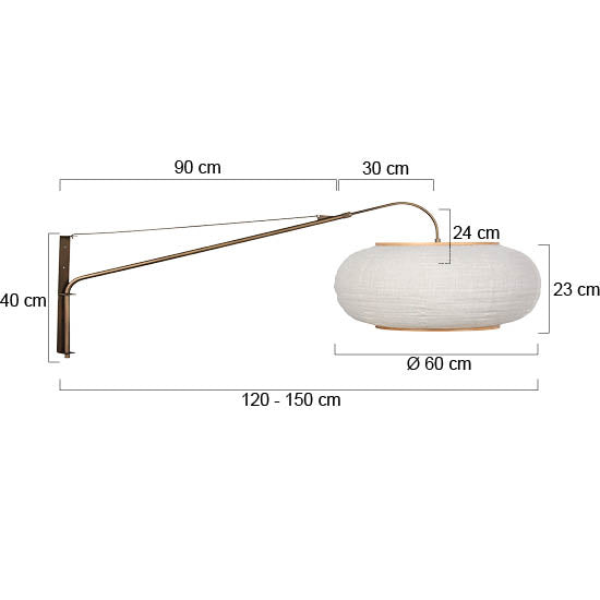 Wandlamp silva alba 4747br brons met linnen kap ø60 cm