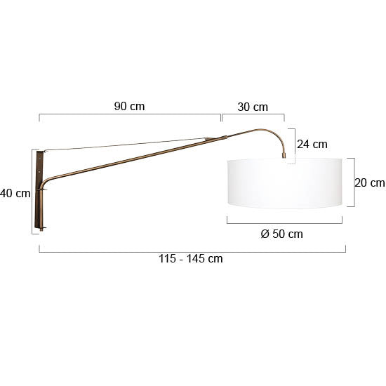 Wandlamp elegant classy 4750br brons met grof wit linnen kap ø50 cm