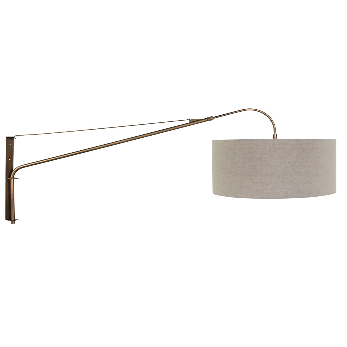 Wandlamp elegant classy 4751br brons met grof grijs linnen kap ø50 cm