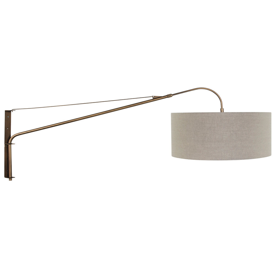 Wandlamp elegant classy 4751br brons met grof grijs linnen kap ø50 cm