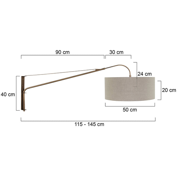 Wandlamp elegant classy 4751br brons met grof grijs linnen kap ø50 cm