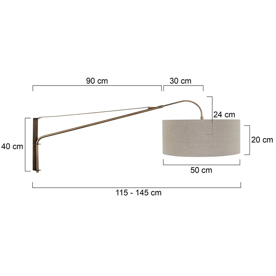 Wandlamp elegant classy 4751br brons met grof grijs linnen kap ø50 cm