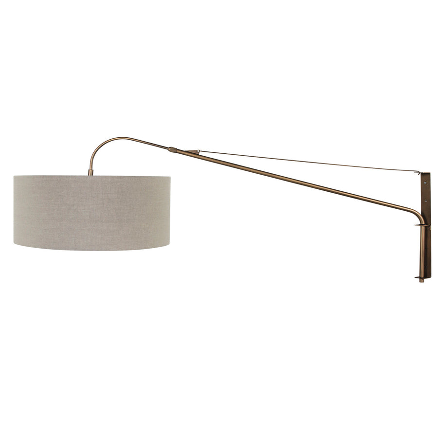 Wandlamp elegant classy 4751br brons met grof grijs linnen kap ø50 cm