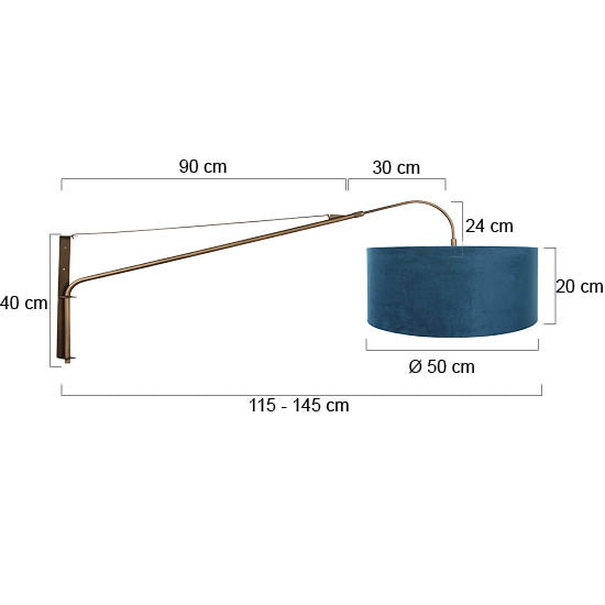 Wandlamp elegant classy 4752br brons met blauw velours kap ø50 cm
