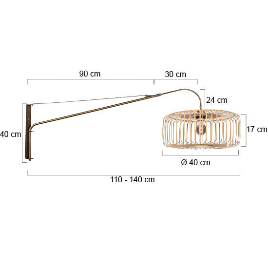 Wandlamp breeza-beach 4753br brons met bamboe kap ø50 cm