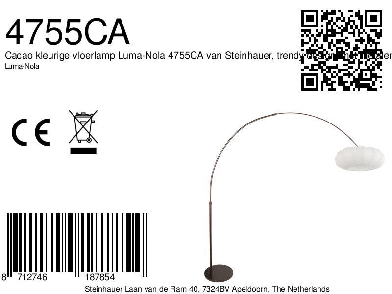 Booglamp luma nola 4755ca cacao met witte zijden kap