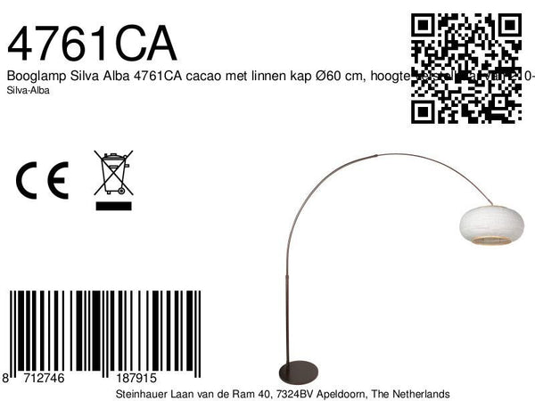 Booglamp silva alba 4761ca cacao met linnen kap ø60 cm