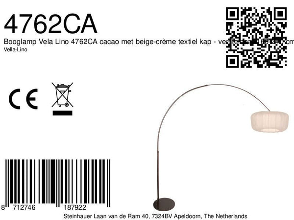 Booglamp vela lino 4762ca cacao met beige-crème textiel kap