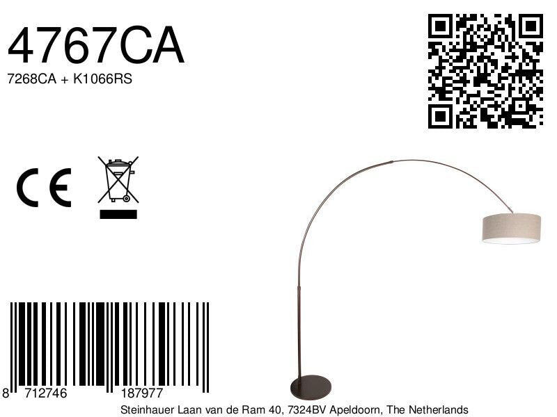 Booglamp sparkled light 4767ca cacao met grijs grof linnen kap