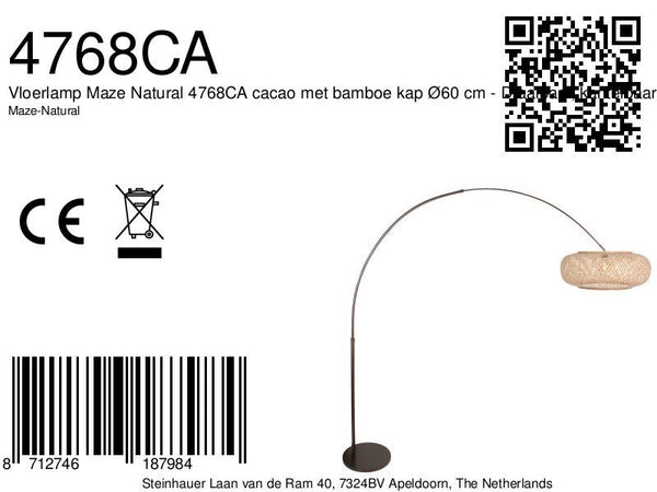 Booglamp maze natural 4768ca cacao met bamboe kap ø60 cm
