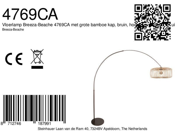 Booglamp breeza-beach 4769ca cacao met bamboe kap ø50 cm