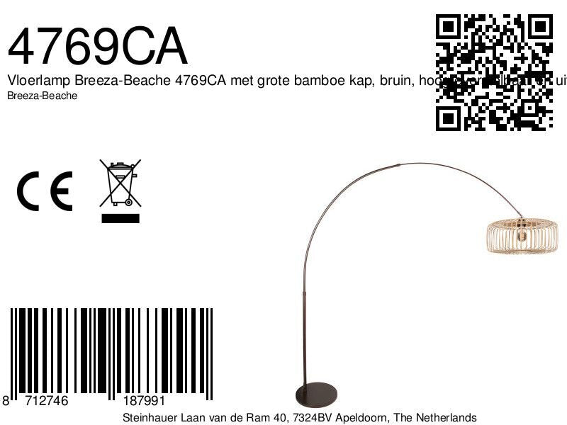 Booglamp breeza-beach 4769ca cacao met bamboe kap ø50 cm