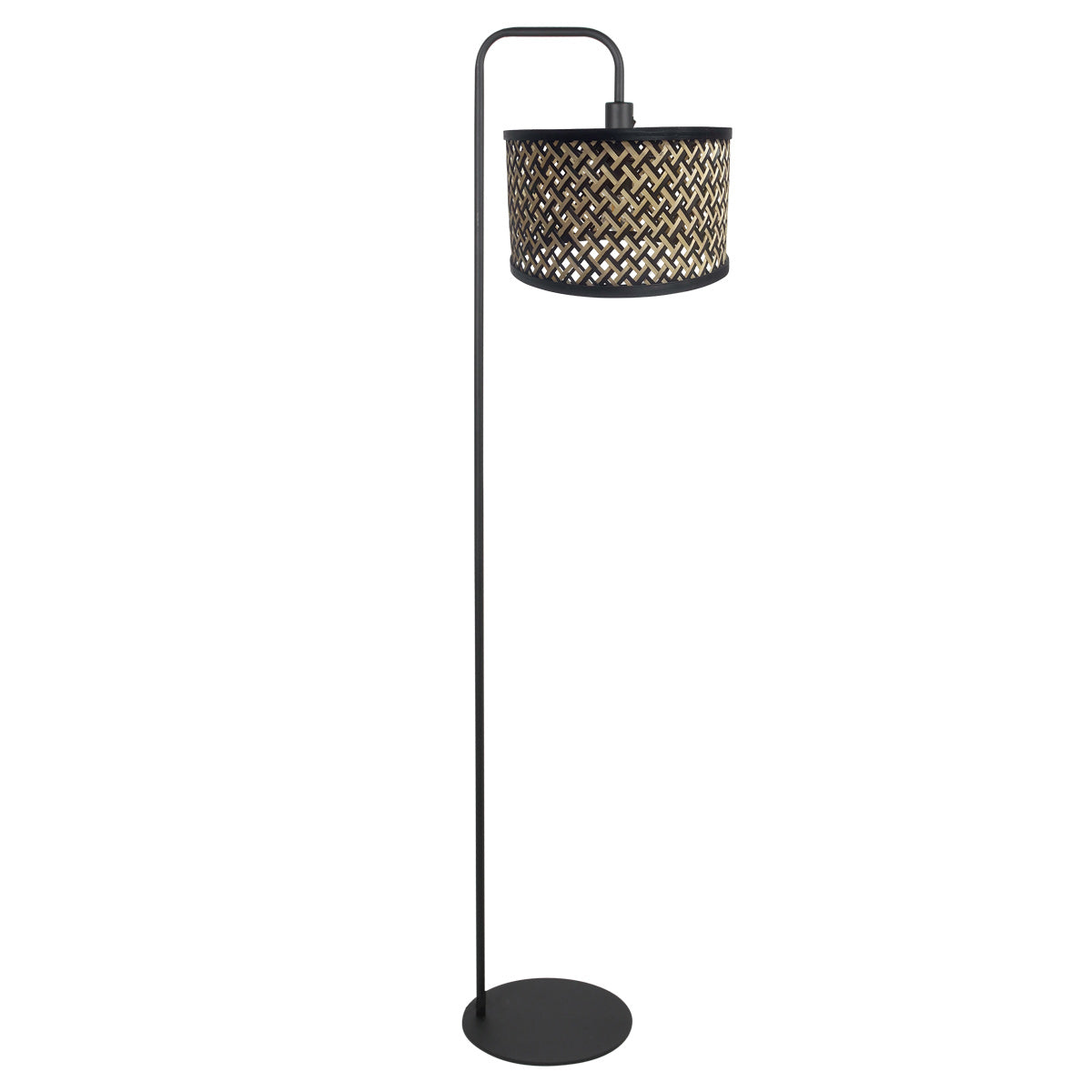 Stang 4773zw, zwarte vloerlamp met bamboe kap