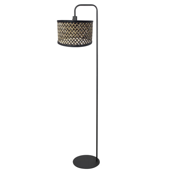 Stang 4773zw, zwarte vloerlamp met bamboe kap
