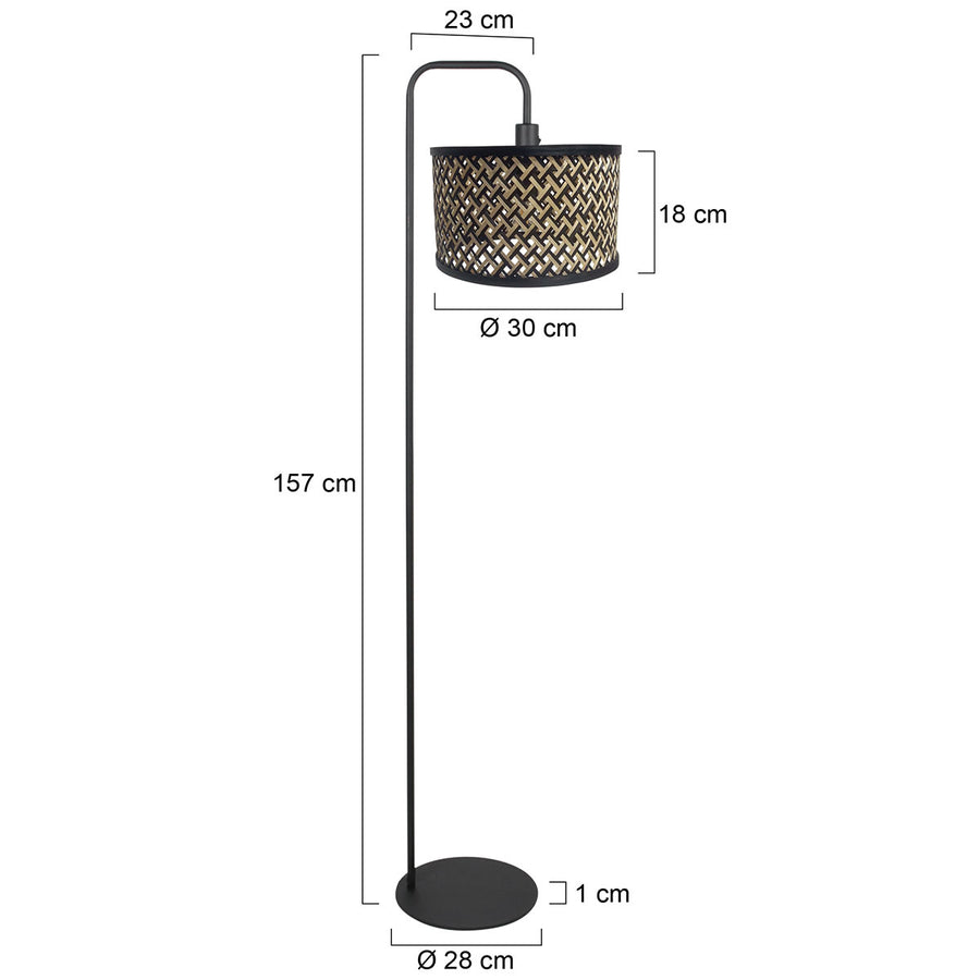 Stang 4773zw, zwarte vloerlamp met bamboe kap