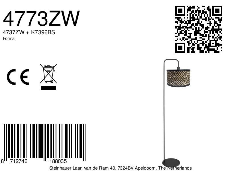 Stang 4773zw, zwarte vloerlamp met bamboe kap