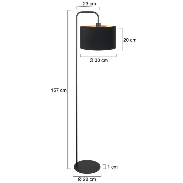 Stang 4775zw, zwarte vloerlamp met fijn linnen kap