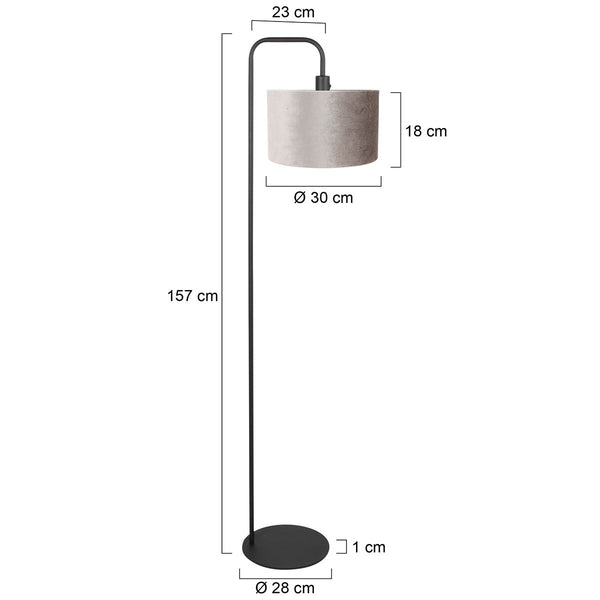 Vloerlamp stang 4776zw zwart met grijs/taupe velours kap