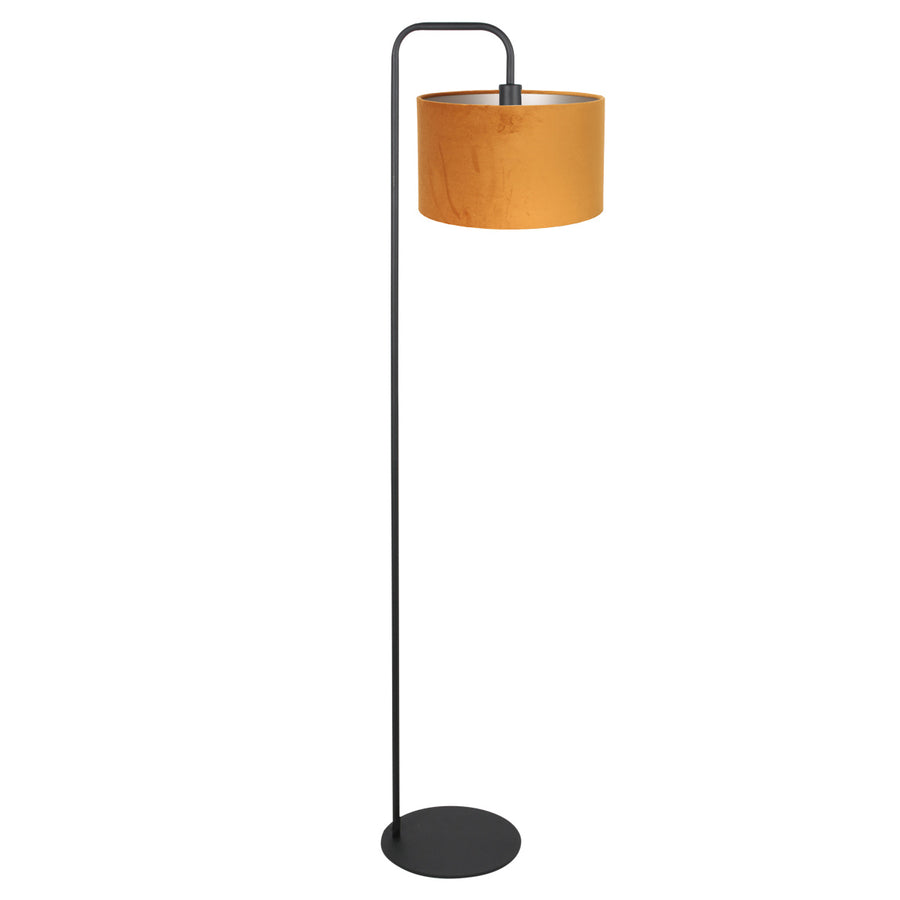 Vloerlamp stang 4777zw zwart met goud/geel velours kap