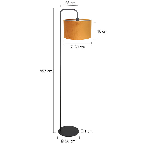Vloerlamp stang 4777zw zwart met goud/geel velours kap