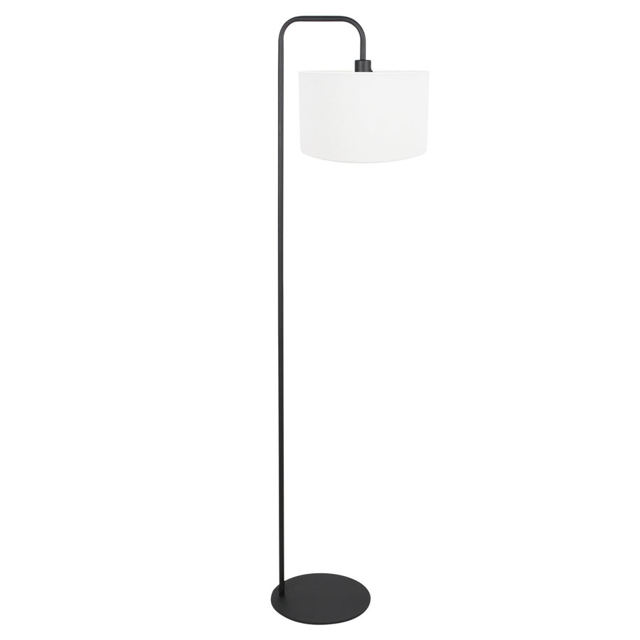 Vloerlamp stang 4778zw zwart met grof wit linnen kap