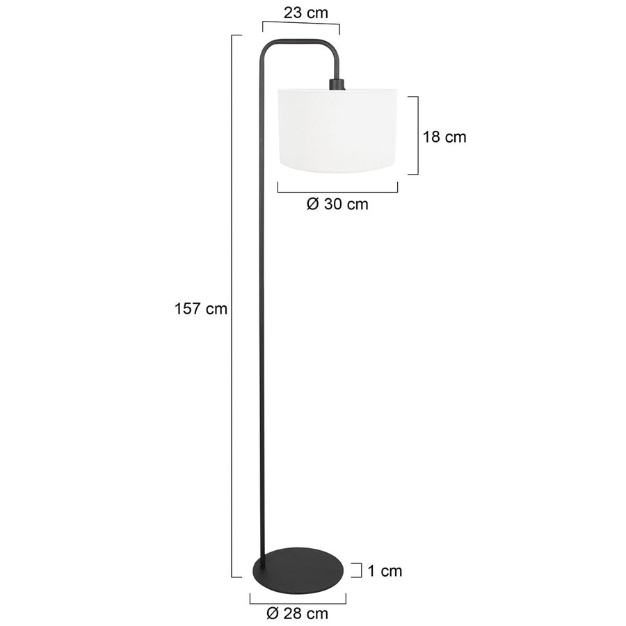 Vloerlamp stang 4778zw zwart met grof wit linnen kap