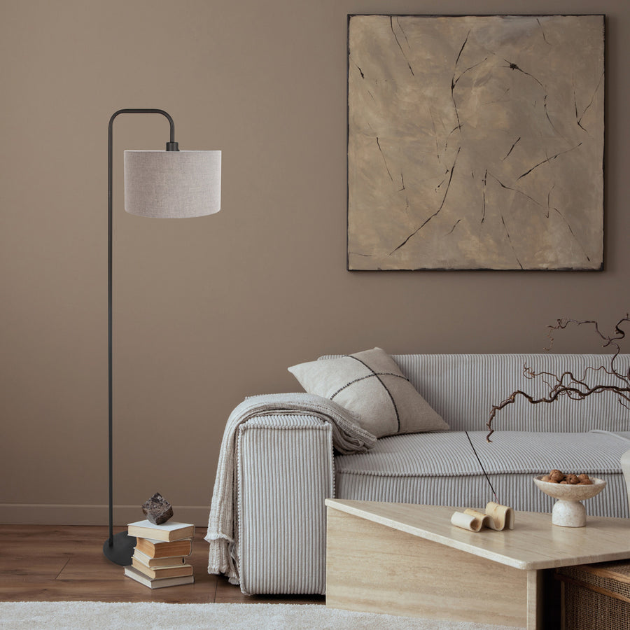 Vloerlamp stang 4779zw zwart met grof grijs linnen kap