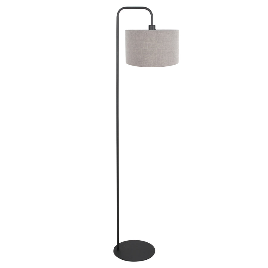 Vloerlamp stang 4779zw zwart met grof grijs linnen kap