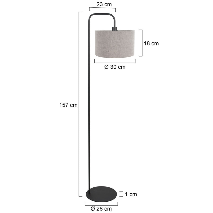 Vloerlamp stang 4779zw zwart met grof grijs linnen kap