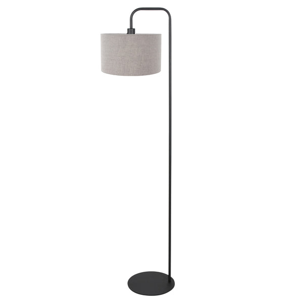 Vloerlamp stang 4779zw zwart met grof grijs linnen kap