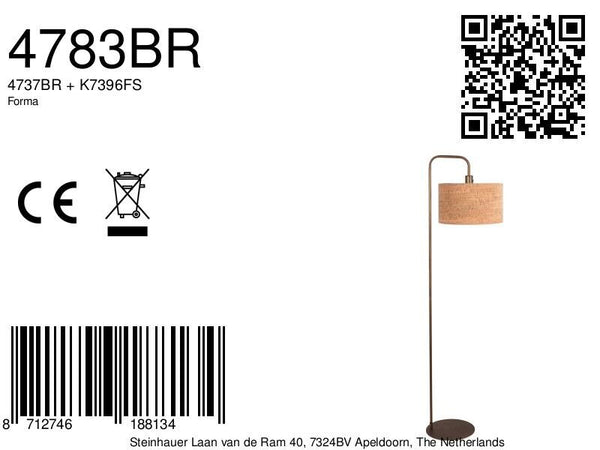 Stang 4783br, bronskleurige vloerlamp met kurk kap