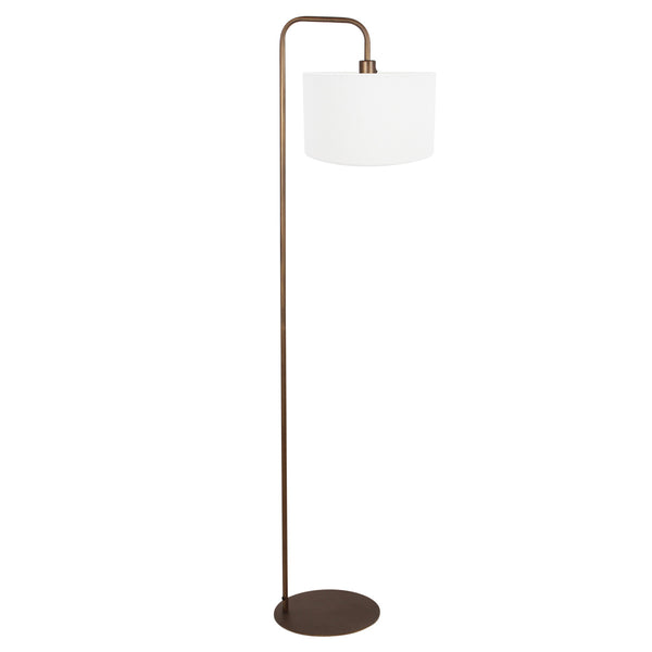 Vloerlamp stang 4786br bronskleurig met grof wit linnen kap