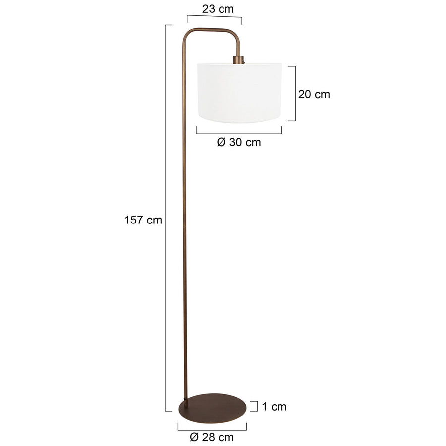 Vloerlamp stang 4786br bronskleurig met grof wit linnen kap