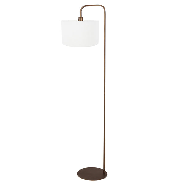 Vloerlamp stang 4786br bronskleurig met grof wit linnen kap