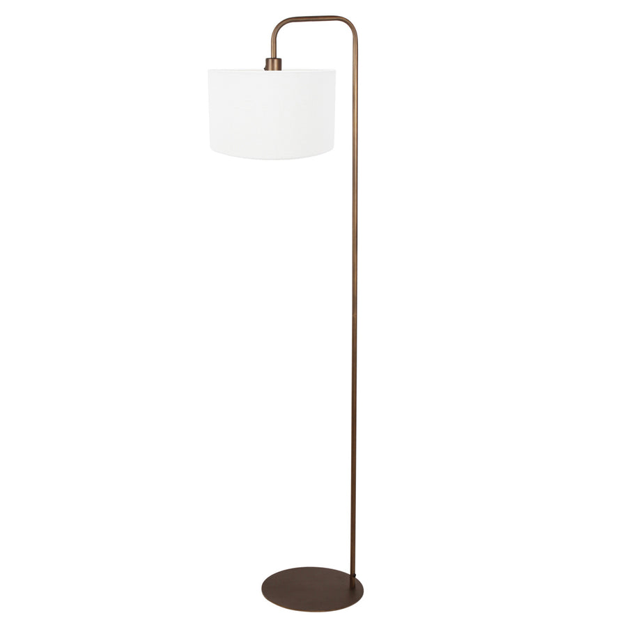 Vloerlamp stang 4786br bronskleurig met grof wit linnen kap