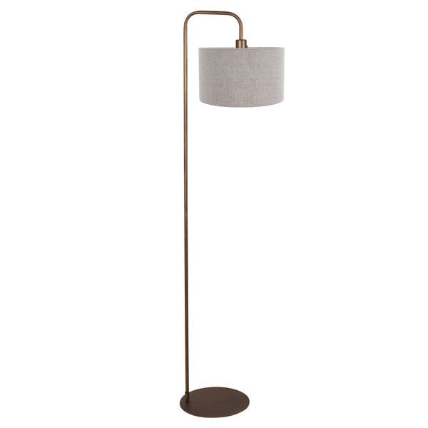 Vloerlamp stang 4787br bronskleurig met grof grijs linnen kap