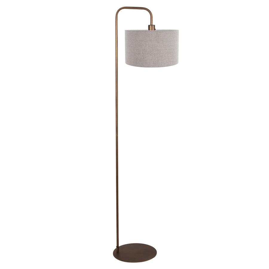 Vloerlamp stang 4787br bronskleurig met grof grijs linnen kap