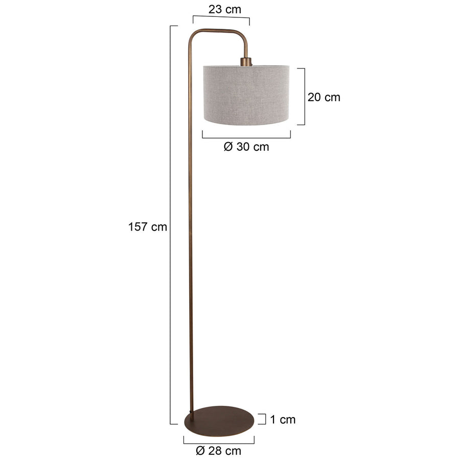 Vloerlamp stang 4787br bronskleurig met grof grijs linnen kap