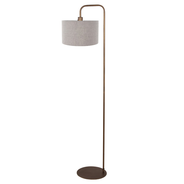 Vloerlamp stang 4787br bronskleurig met grof grijs linnen kap
