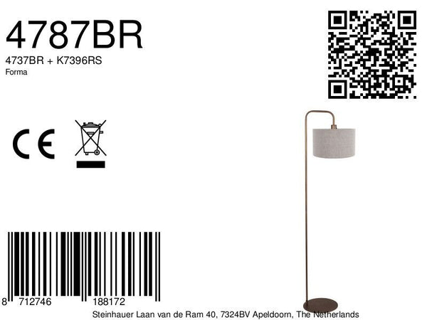 Vloerlamp stang 4787br bronskleurig met grof grijs linnen kap