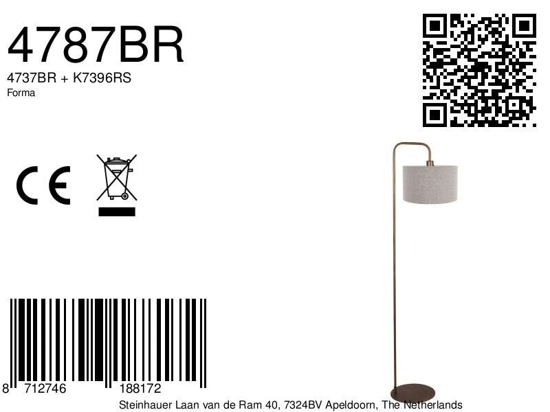 Vloerlamp stang 4787br bronskleurig met grof grijs linnen kap